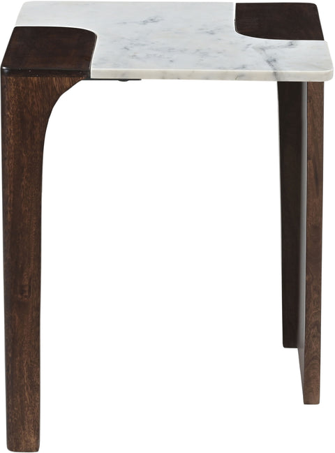 Selene White Genuine Marble And Mango Wood End / Side Table, 1 Piece