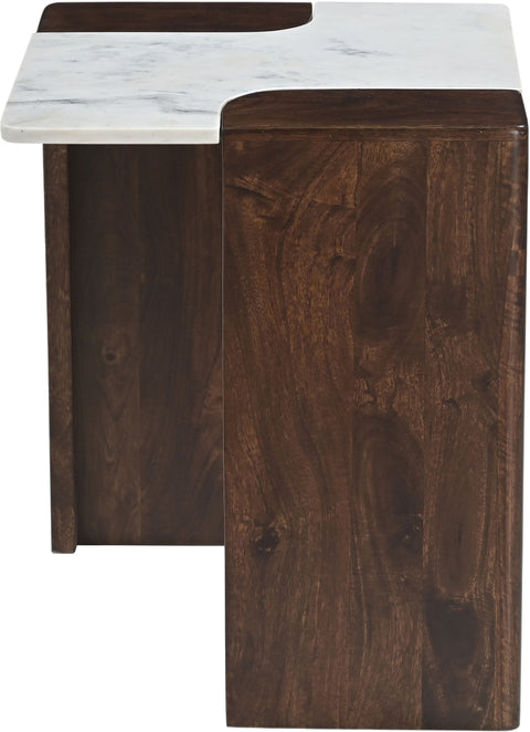 Selene White Genuine Marble And Mango Wood End / Side Table, 1 Piece