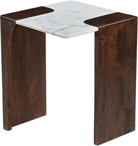 Selene White Genuine Marble And Mango Wood End / Side Table, 1 Piece