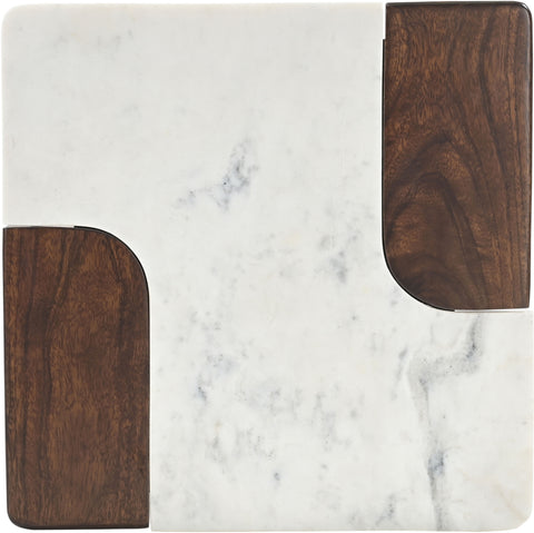 Selene White Genuine Marble And Mango Wood End / Side Table, 1 Piece