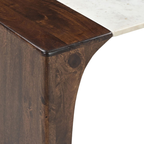 Selene White Genuine Marble And Mango Wood End / Side Table, 1 Piece
