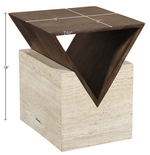 Noelle Brown Travertine And Mango Wood End Table, 1 Piece