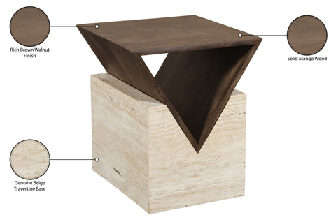 Noelle Brown Travertine And Mango Wood End Table, 1 Piece