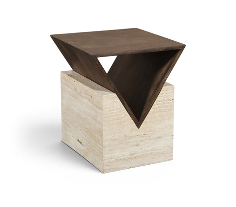 Noelle Brown Travertine And Mango Wood End Table, 1 Piece
