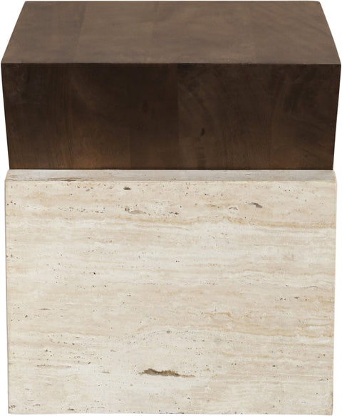 Noelle Brown Travertine And Mango Wood End Table, 1 Piece