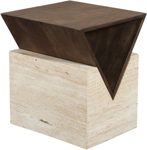 Noelle Brown Travertine And Mango Wood End Table, 1 Piece