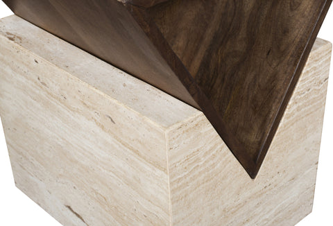 Noelle Brown Travertine And Mango Wood End Table, 1 Piece