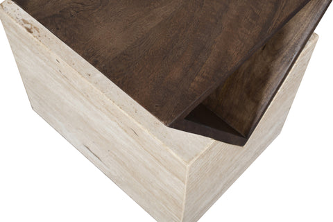 Noelle Brown Travertine And Mango Wood End Table, 1 Piece
