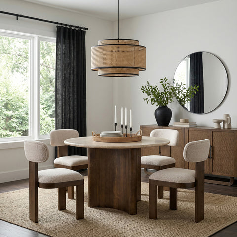 Nola 36" Brown Travertine And Mango Wood Dining Table, 1 Piece