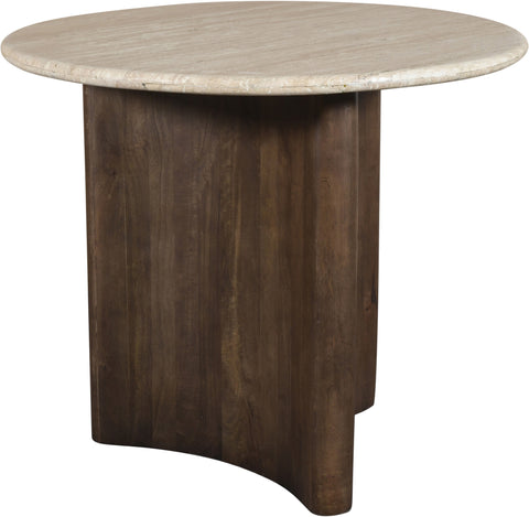 Nola 36" Brown Travertine And Mango Wood Dining Table, 1 Piece
