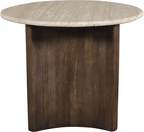 Nola 36" Brown Travertine And Mango Wood Dining Table, 1 Piece