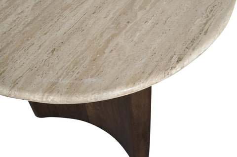 Nola 36" Brown Travertine And Mango Wood Dining Table, 1 Piece