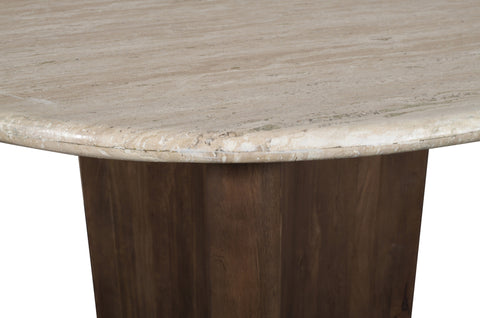 Nola 36" Brown Travertine And Mango Wood Dining Table, 1 Piece
