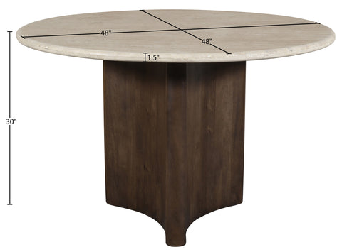 Nola 48" Brown Travertine And Mango Wood Dining Table, 1 Piece