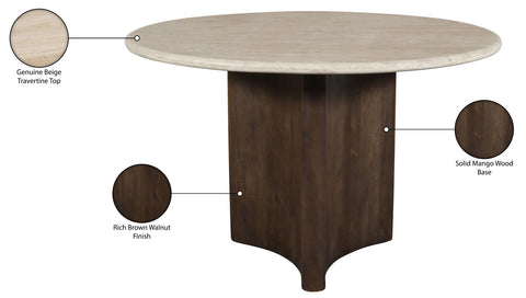 Nola 48" Brown Travertine And Mango Wood Dining Table, 1 Piece