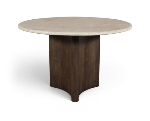 Nola 48" Brown Travertine And Mango Wood Dining Table, 1 Piece
