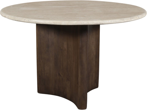 Nola 48" Brown Travertine And Mango Wood Dining Table, 1 Piece