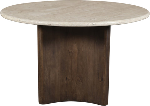 Nola 48" Brown Travertine And Mango Wood Dining Table, 1 Piece