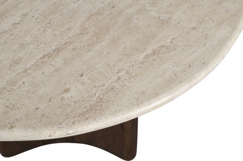Nola 48" Brown Travertine And Mango Wood Dining Table, 1 Piece