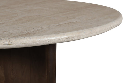 Nola 48" Brown Travertine And Mango Wood Dining Table, 1 Piece