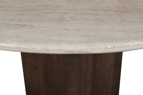 Nola 48" Brown Travertine And Mango Wood Dining Table, 1 Piece