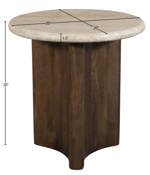 Nola Brown Travertine And Mango Wood End Table, 1 Piece