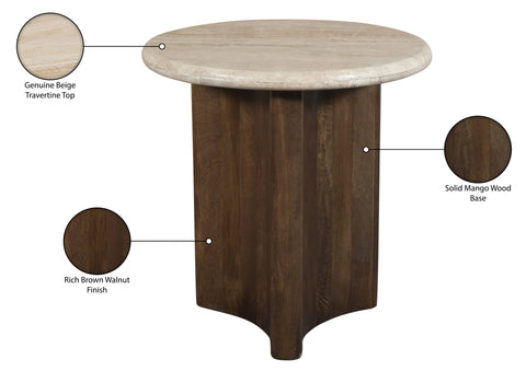 Nola Brown Travertine And Mango Wood End Table, 1 Piece