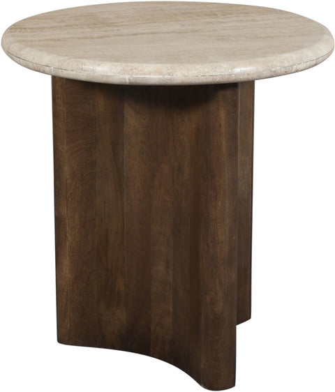 Nola Brown Travertine And Mango Wood End Table, 1 Piece