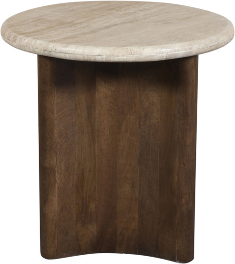 Nola Brown Travertine And Mango Wood End Table, 1 Piece