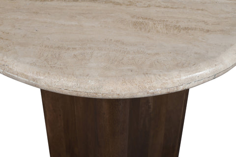 Nola Brown Travertine And Mango Wood End Table, 1 Piece