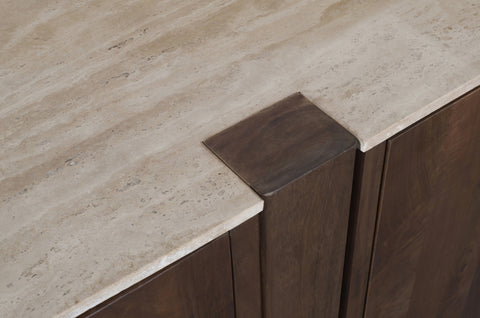 Nola Brown Travertine And Mango Wood Sideboard / Buffet, 1 Piece