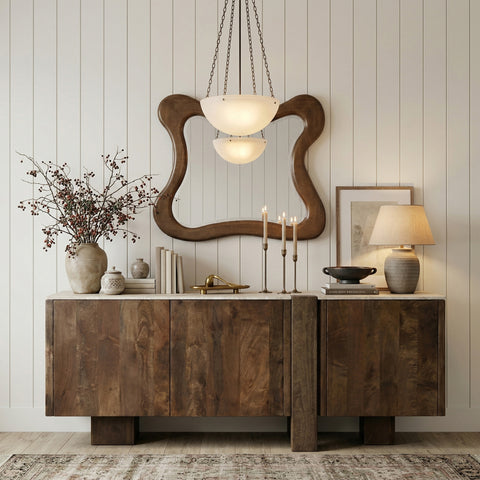 Nola Brown Travertine And Mango Wood Sideboard / Buffet, 1 Piece