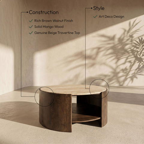 Rowan Brown Travertine And Mango Wood Coffee Table, 1 Piece