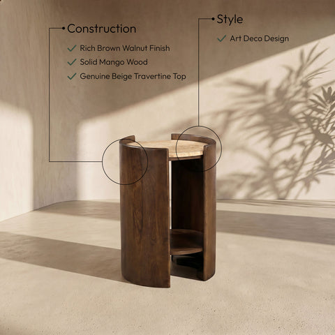 Rowan Brown Travertine And Mango Wood End Table, 1 Piece