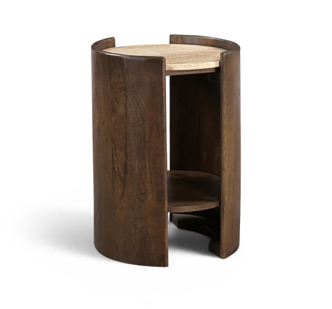 Rowan Brown Travertine And Mango Wood End Table, 1 Piece
