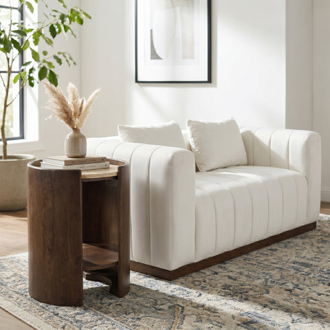 Rowan Brown Travertine And Mango Wood End Table, 1 Piece