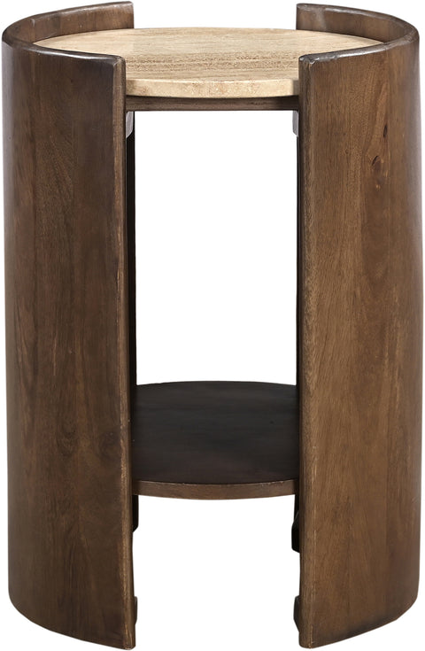 Rowan Brown Travertine And Mango Wood End Table, 1 Piece