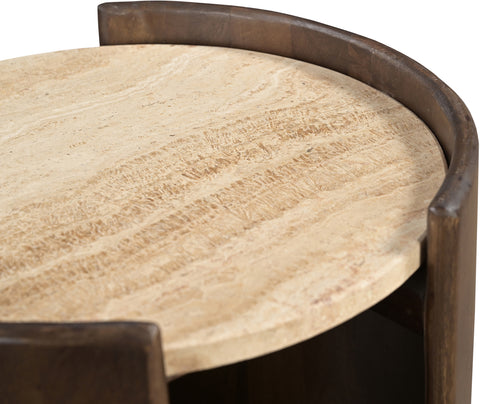 Rowan Brown Travertine And Mango Wood End Table, 1 Piece