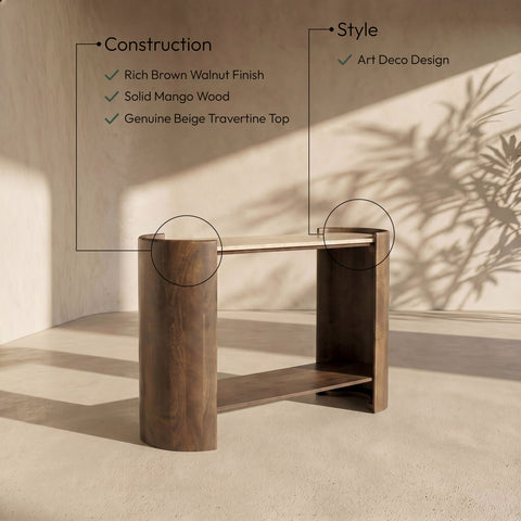 Rowan Brown Travertine And Mango Wood Console Table, 1 Piece