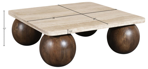 Yara Brown Travertine And Mango Wood Coffee Table, 1 Piece