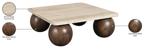 Yara Brown Travertine And Mango Wood Coffee Table, 1 Piece