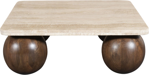 Yara Brown Travertine And Mango Wood Coffee Table, 1 Piece