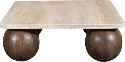 Yara Brown Travertine And Mango Wood Coffee Table, 1 Piece