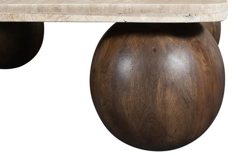 Yara Brown Travertine And Mango Wood Coffee Table, 1 Piece