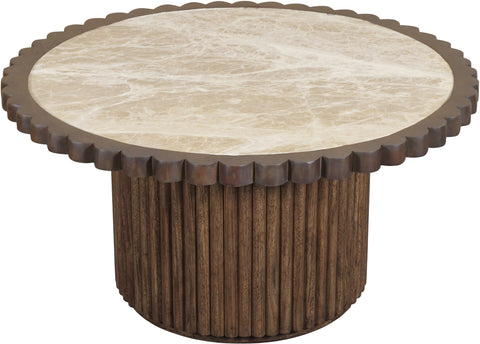 Sage Beige / Brown Genuine Marble And Mango Wood Coffee Table, 1 Piece