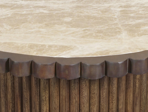 Sage Beige / Brown Genuine Marble And Mango Wood Coffee Table, 1 Piece