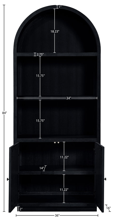 Selene Black Natural Cane And Solid Wood Bookcase, 1 Piece