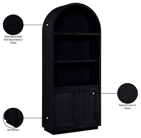 Selene Black Natural Cane And Solid Wood Bookcase, 1 Piece