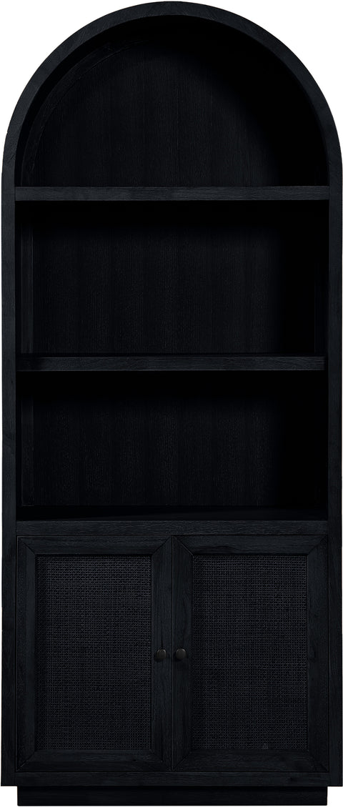 Selene Black Natural Cane And Solid Wood Bookcase, 1 Piece