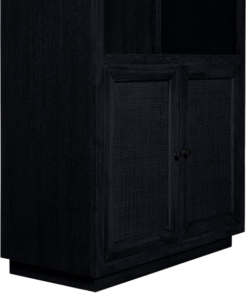 Selene Black Natural Cane And Solid Wood Bookcase, 1 Piece
